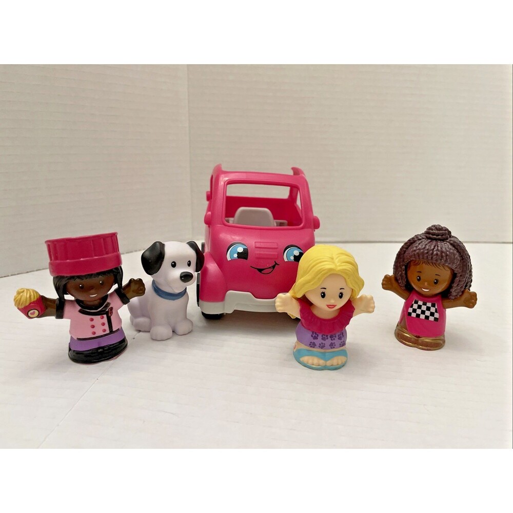 Fisher-Price Little People Barbie Lot of 4 Figures + Pink Convertible Car Dog